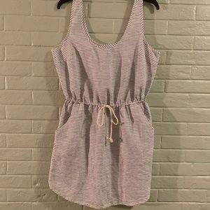 Medium Gap Sleeveless Nautical Style Linen Dress with Adjustable Tie Waist